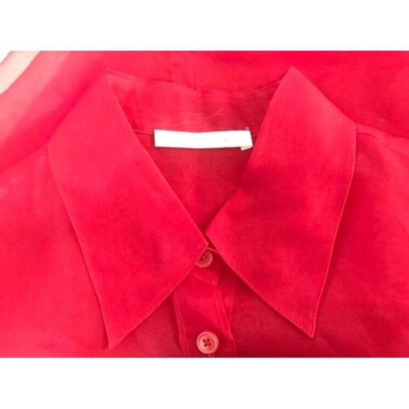 HELMUT LANG Long Sleeve Sheer Silk Organza Button Up Shirt Womens Size Small Red - Picture 8 of 10